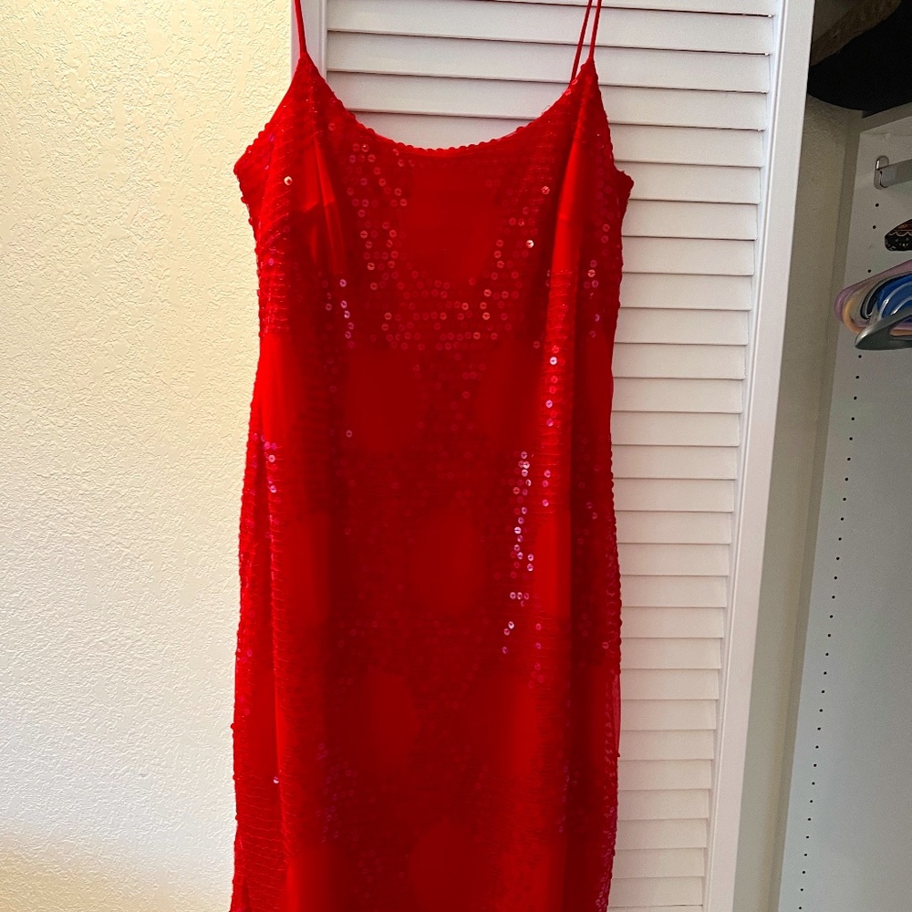 Vintage Candy Apple Red Kay Unger Sequin cocktail dress size 10